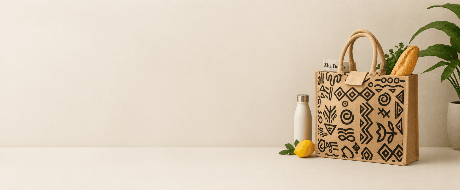 Collection of eco-friendly jute and cotton bags